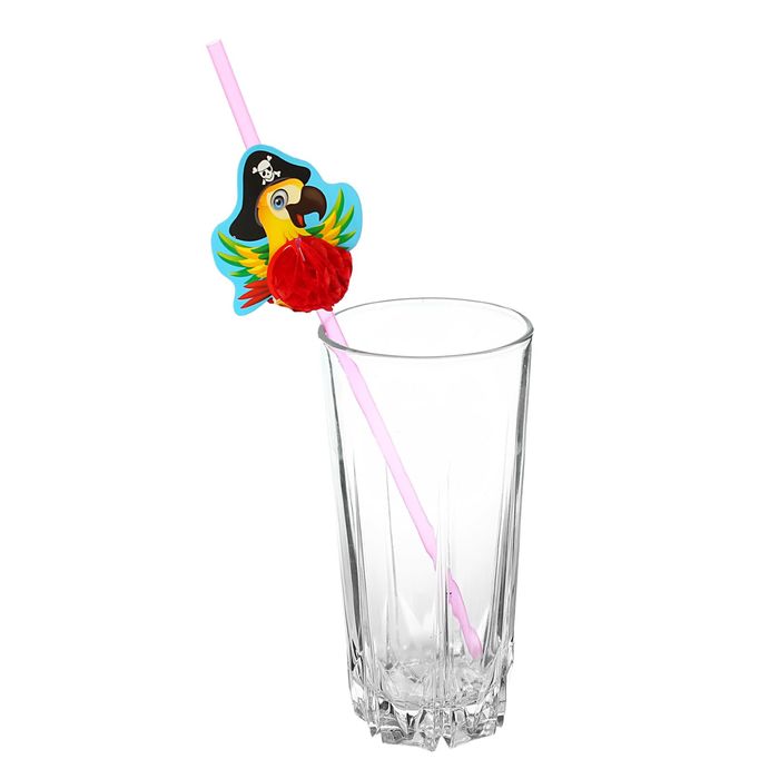 Трубочки гофре для коктейля "Пиратский попугай", (набор 6 шт.)