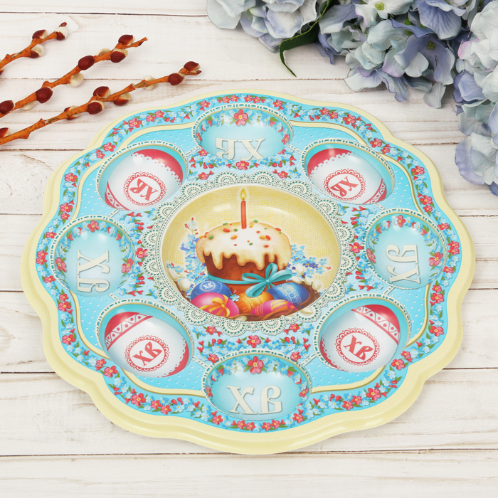 Пасхальная подставка на 8 яиц и кулич "Пасхальная композиция"