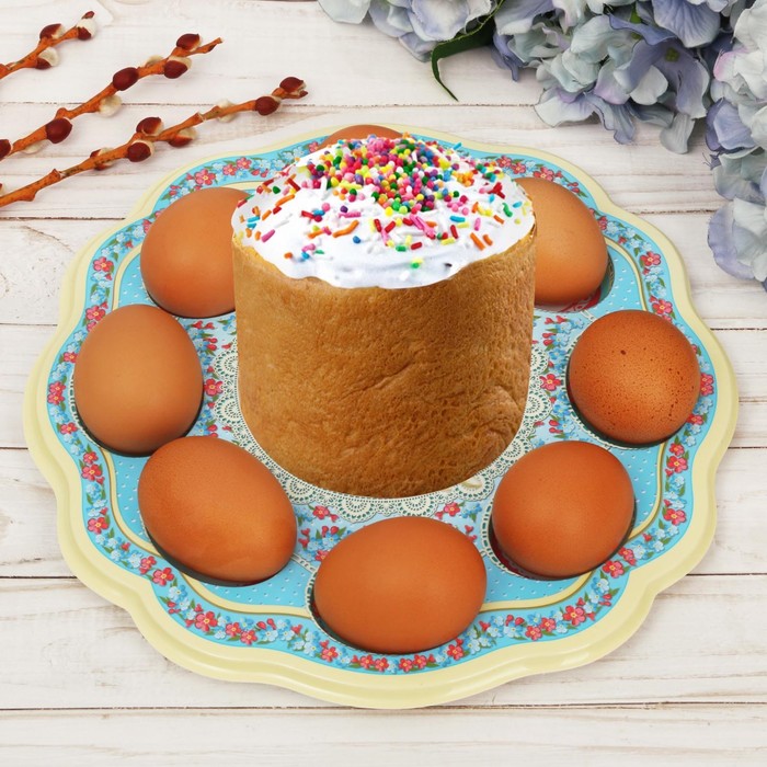 Пасхальная подставка на 8 яиц и кулич "Пасхальная композиция"