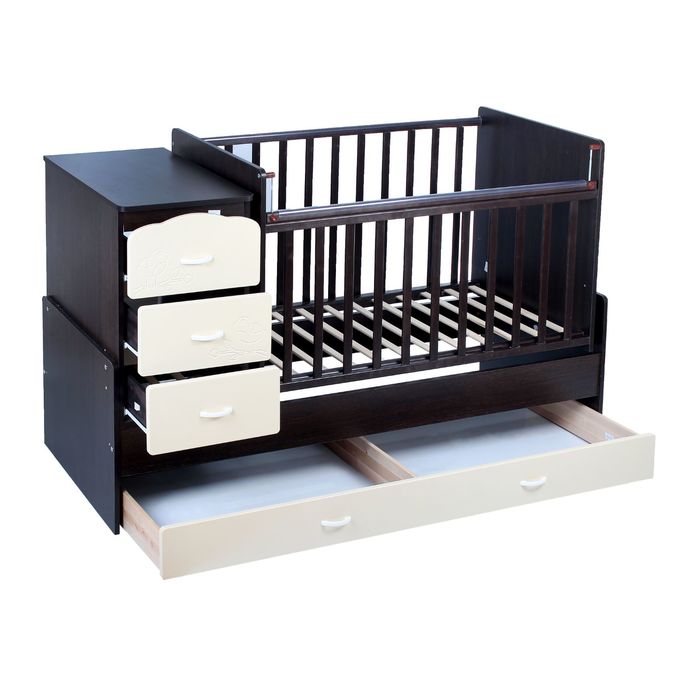 Детская кровать-трансформер СКВ-9 «Птички» на маятнике, цвет венге/бежевый