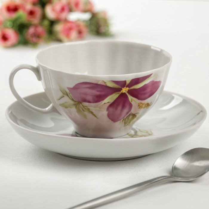 Чайная пара 275 мл "Белый лебедь. Альпийские цветы", рисунок МИКС
