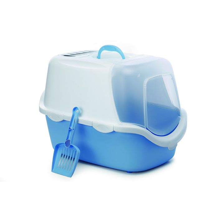 Туалет-домик Beeztees Cathy для кошек, 56 х 40 х 40 см, бело-голубой