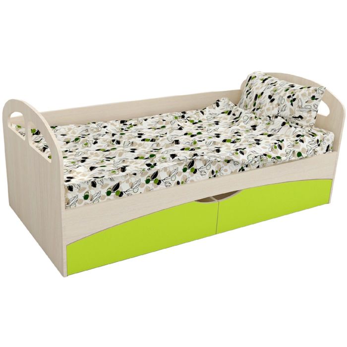 Кровать Альфа 3 с ящиками  Дуб молочный/лайм