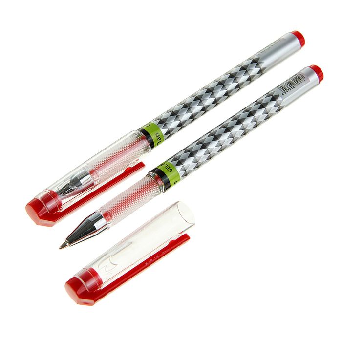 Ручка гелевая 0,5 мм красная, корпус Ромбики с рифленым держателем