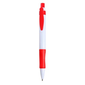 Ручка шариковая, автоматическая, корпус белый с красным резиновым держателем, стержень синий Ош