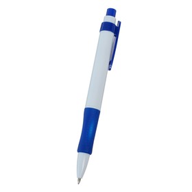 Ручка шариковая, автоматическая, корпус белый с синим резиновым держателем, стержень синий 0.5 мм от Сима-ленд