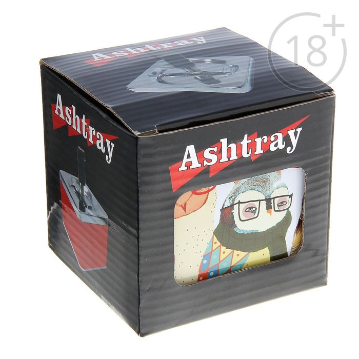 Пепельница бездымная квадрат Совушки в очках 9*11,5см