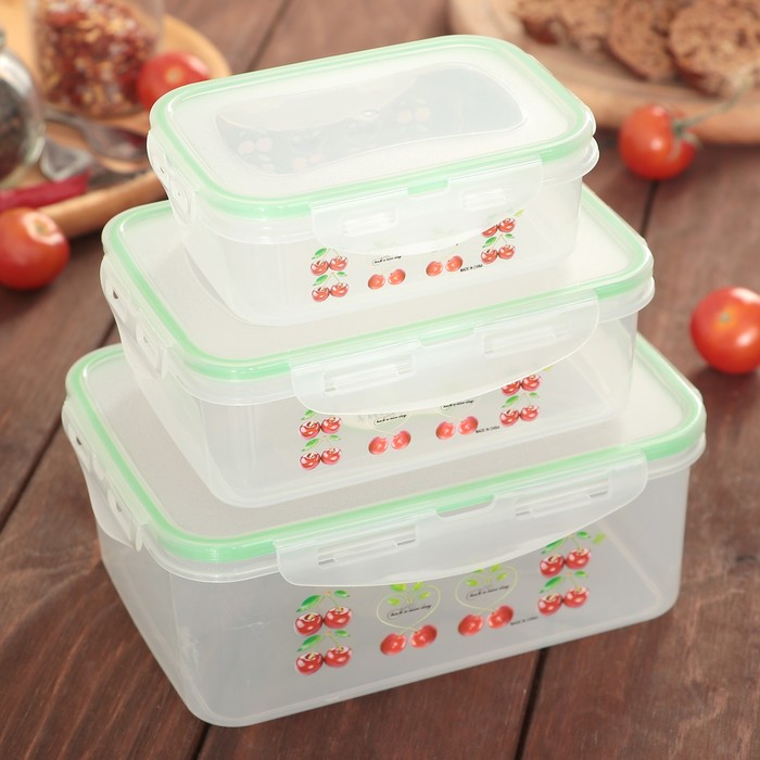 Набор ланч-боксов 3 шт "Вишенка" прямоугольных 18х13х7/15,5х10,5х5,5/12х8,5х4,5 см ,