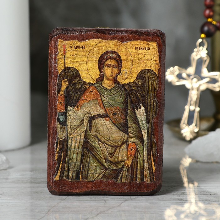 Икона под старину карманная "Архангел Михаил", 7х10 см