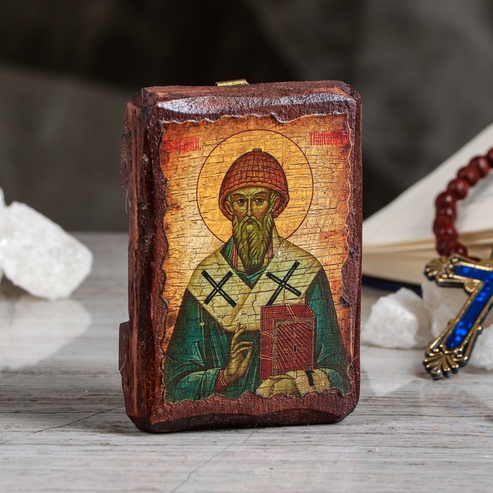 Икона под старину карманная "Спиридон Тримифунтский", 7х10 см