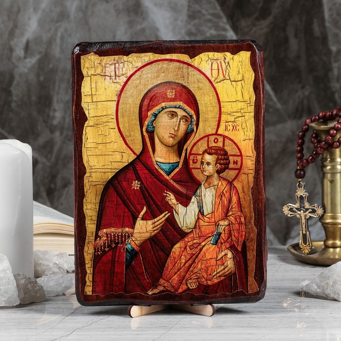 Икона под старину "Иверская Пресвятая Богородица", 17х23 см