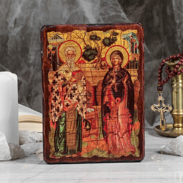 Икона под старину "Киприан и Иустиния", 17х23 см