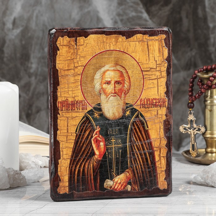 Икона под старину "Сергий Радонежский", 17х23 см