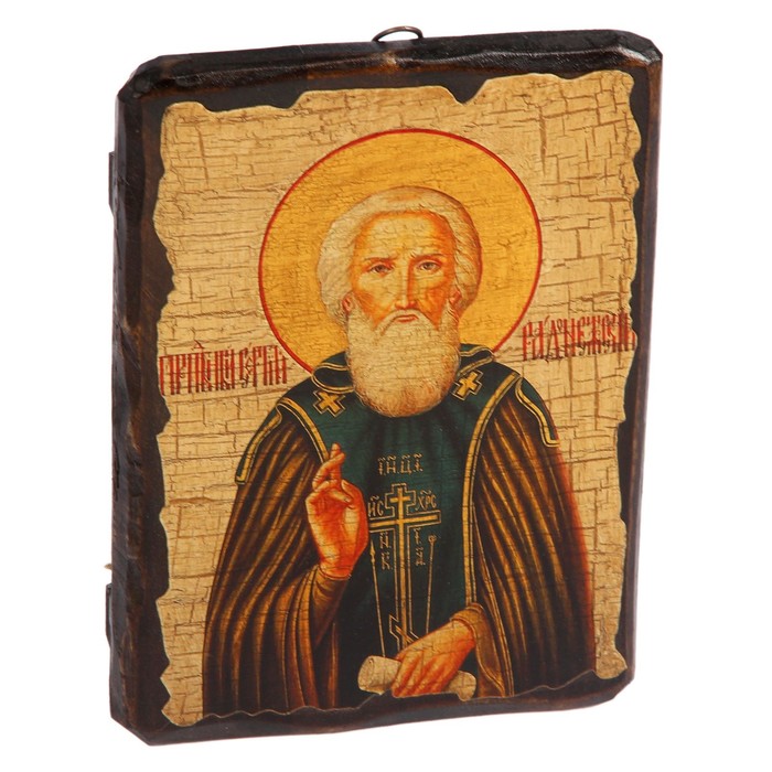 Икона под старину "Сергий Радонежский", 17х23 см