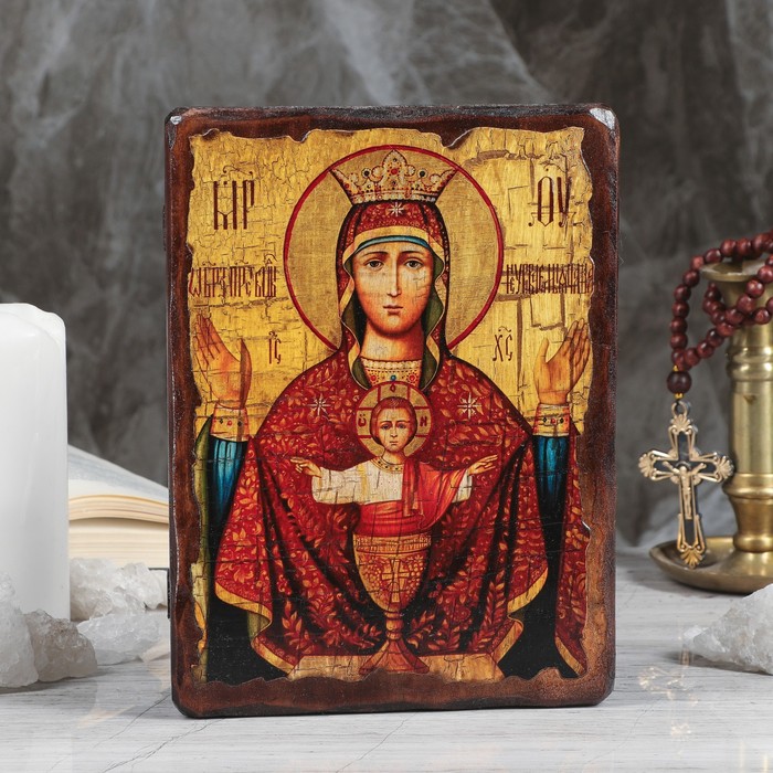 Икона под старину "Неупиваемая чаша", 17х23 см