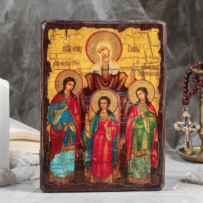 Икона под старину "Вера, Надежда, Любовь", 17х23 см