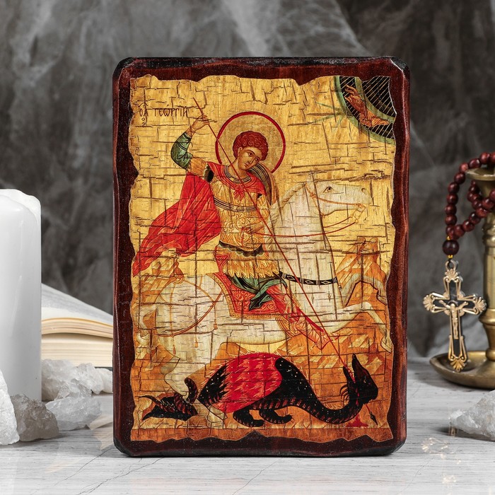 Икона под старину "Георгий Победоносец", 17х23 см