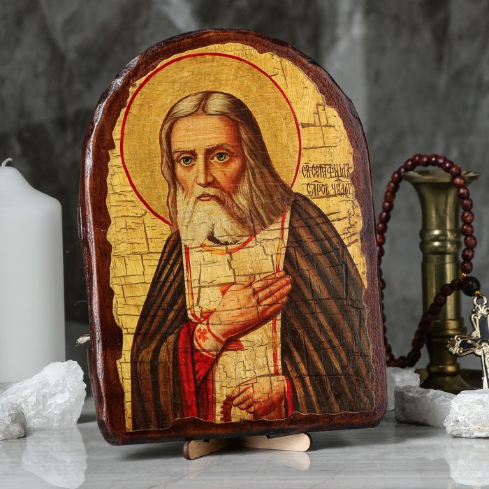 Икона под старину "Серафим Саровский", 17х23 см, арка