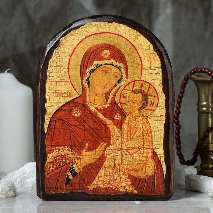 Икона под старину "Тихвинская Пресвятая Богородица", 17х23 см, арка