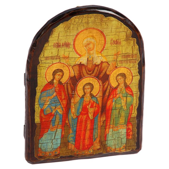 Икона под старину "Вера, Надежда, Любовь", 17х23 см, арка