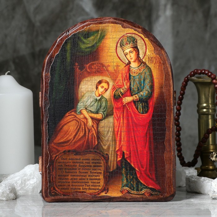 Икона под старину "Целительница", 17х23 см, арка