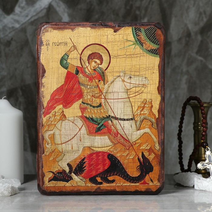 Икона под старину "Георгий Победоносец", 28х21 см