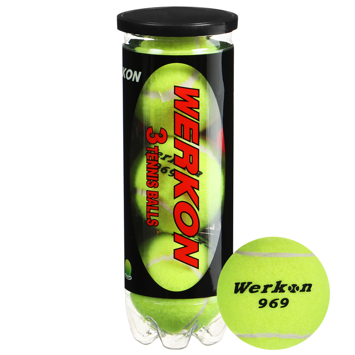Набор мячей для большого тенниса WERKON 969, с давлением, 3 шт. набор мячей для большого тенниса wilson tour premier all ct 3 желтый