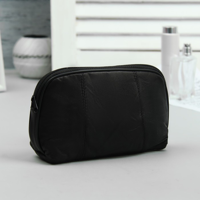 Косметичка простая на молнии "Полуовал", 1 отдел, цвет чёрный