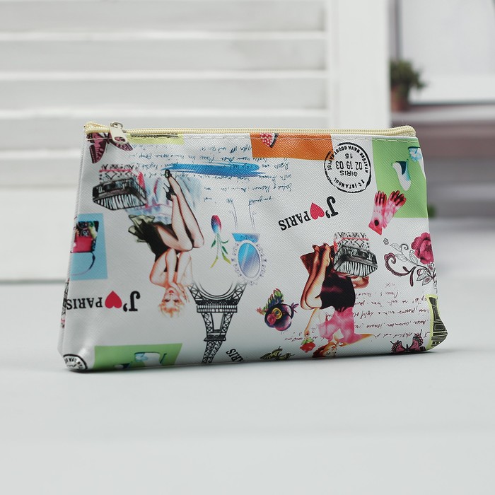 Косметичка простая «Города», отдел на молнии, цвет молочный