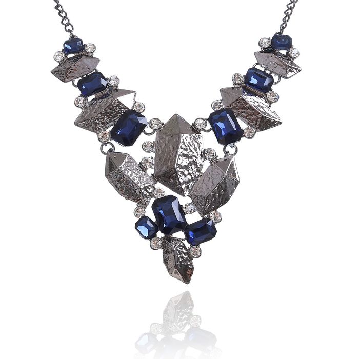 Колье "Геометрический шик", цвет сине-белый в чернёном серебре