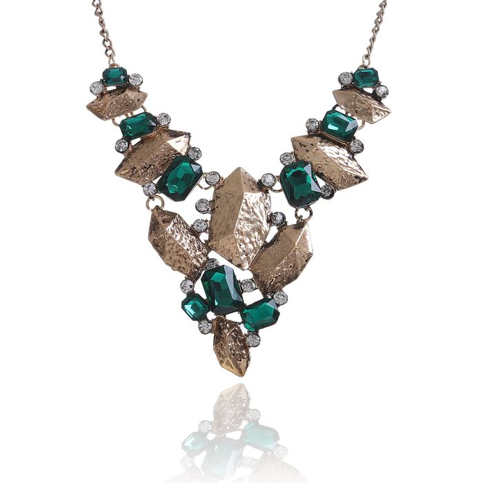 Колье "Геометрический шик", цвет бело-зелёный в чернёном золоте
