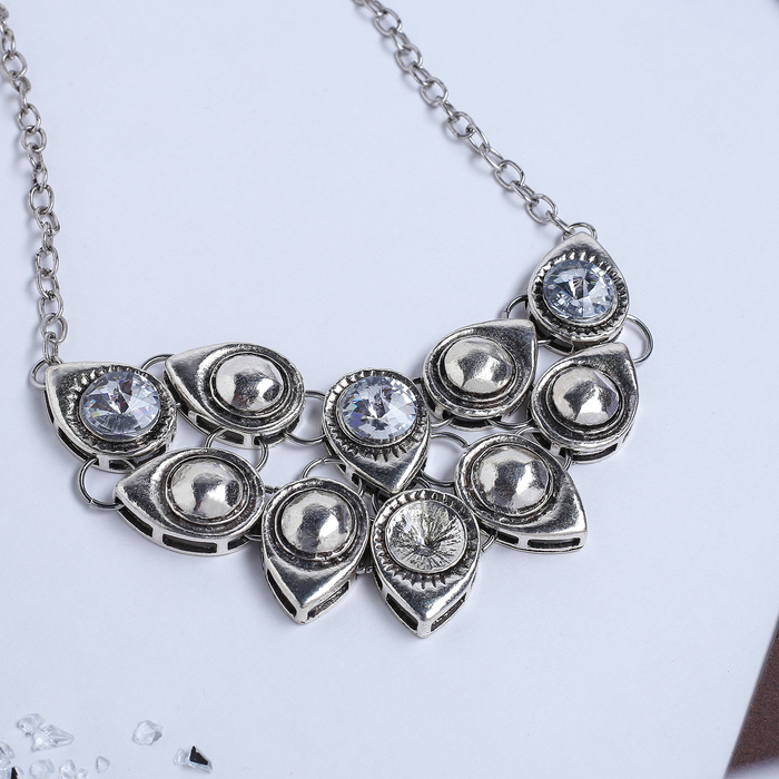 Колье "Капли" каскад, цвет белый в чернёном серебре