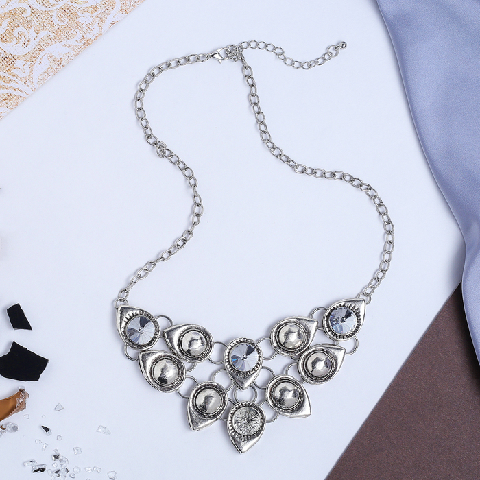 Колье "Капли" каскад, цвет белый в чернёном серебре