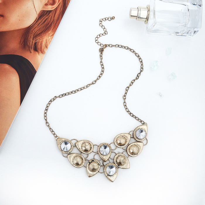 Колье "Капли" каскад, цвет белый в чернёном золоте