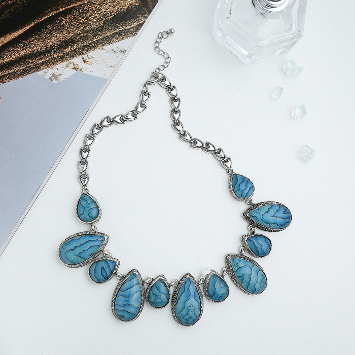 Колье "Капли", цвет светло-голубой в чернёном серебре