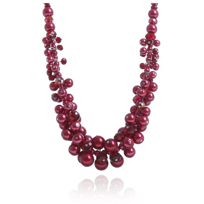 Колье "Вечерний мотив", цвет бордовый в серебре