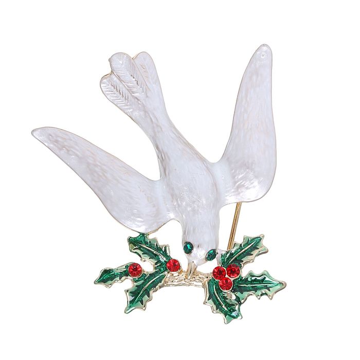 Брошь "Голубь мира", цвет бело-зеленый в золоте