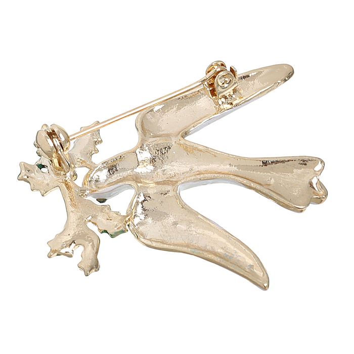 Брошь "Голубь мира", цвет бело-зеленый в золоте