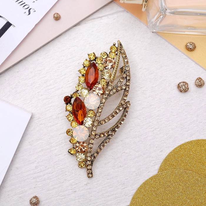 Брошь "Лист осенний", цвет коричневый в черненом золоте