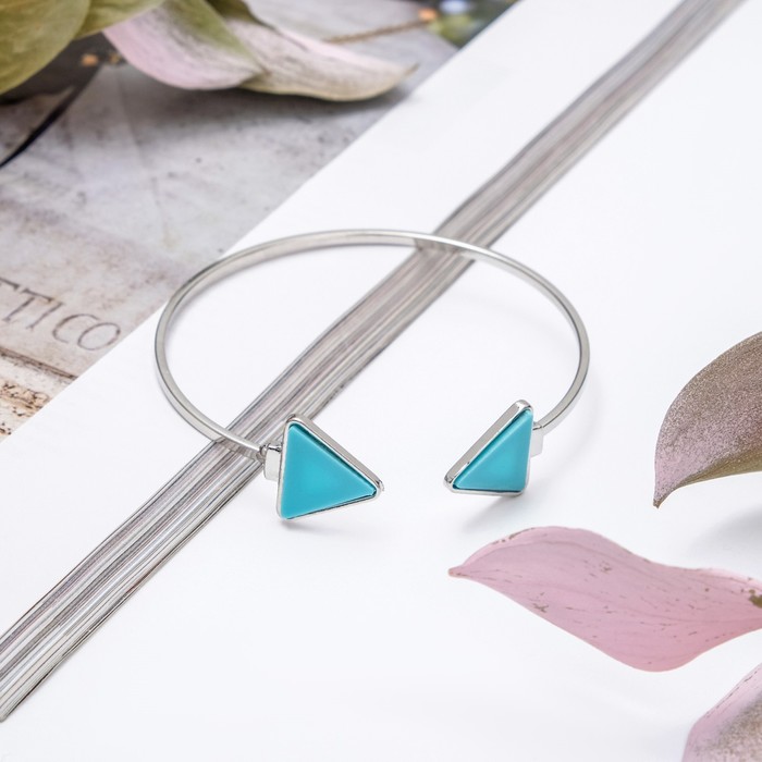 Браслет ассорти "Бирюзовый мир" треугольники, цвет голубой в серебре