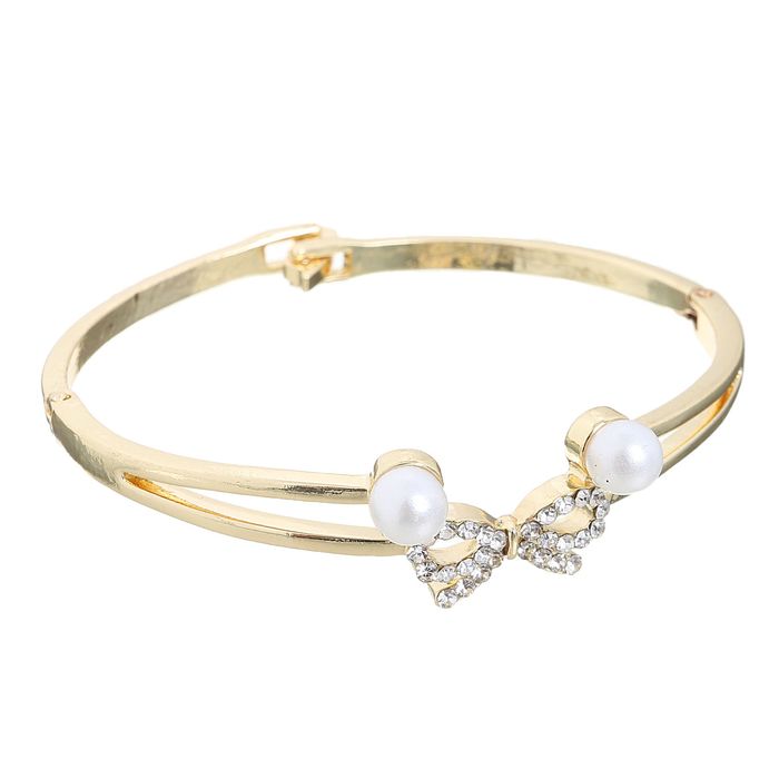 Браслет жемчуг "Бантик", цвет белый в золоте