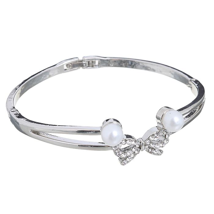 Браслет жемчуг "Бантик", цвет белый в серебре