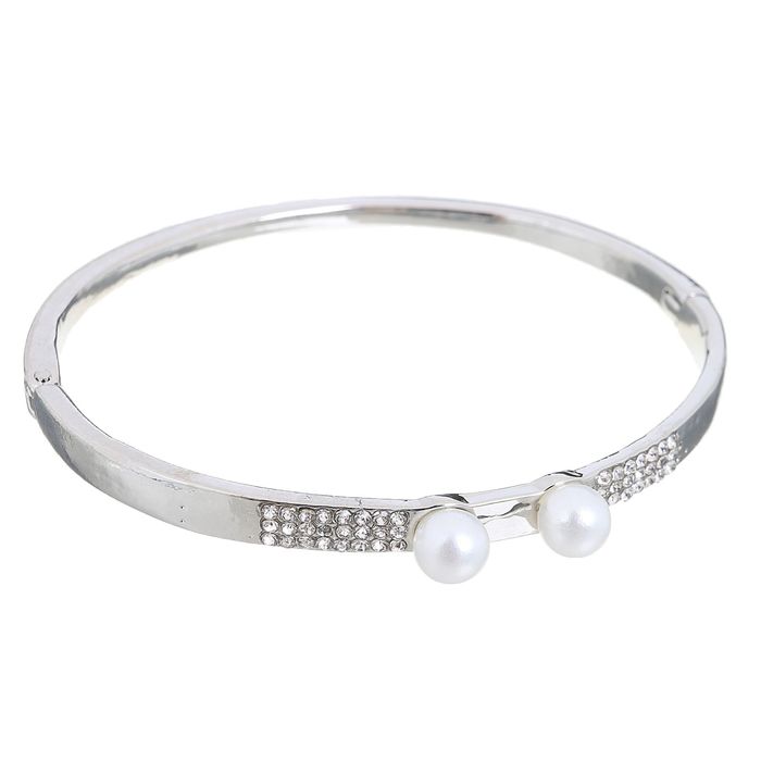 Браслет жемчуг "Бусины" дуэт, цвет белый в серебре