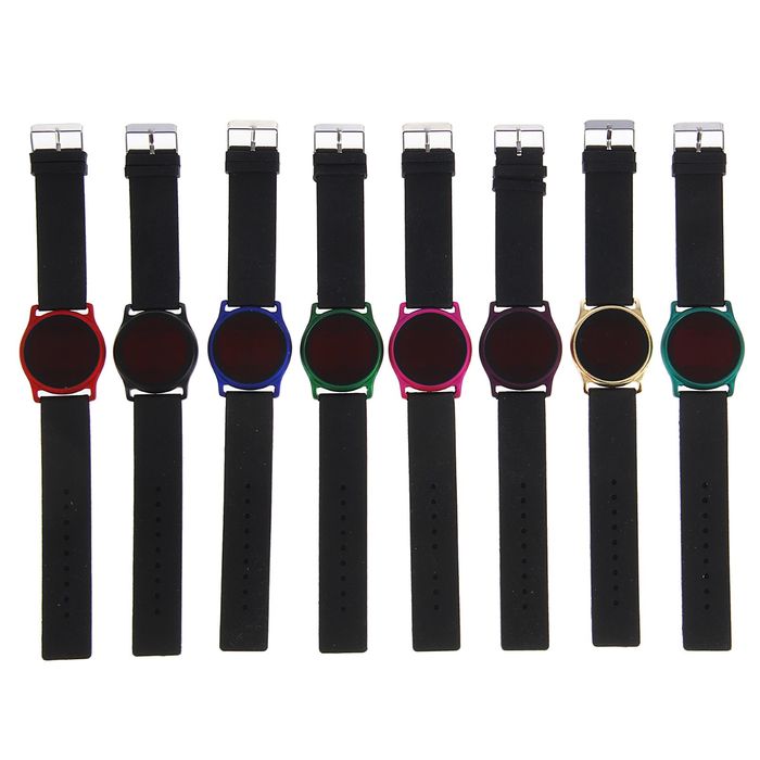 Часы наручные с функцией даты, черный круг, микс ободка, 23см