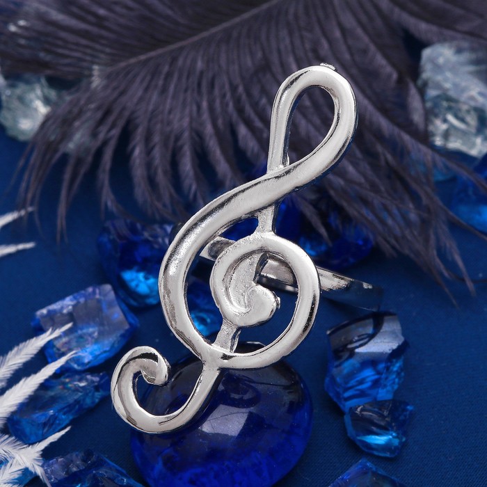 Кольцо "Скрипичный ключ", безразмерное, цвет серебро