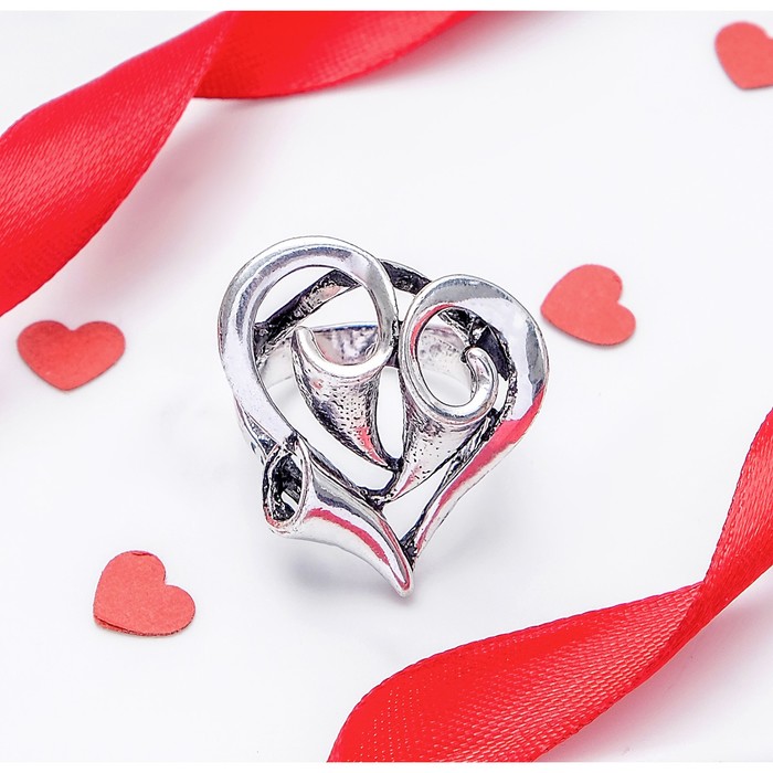 Кольцо "Сердце", размер 19, цвет чернёное серебро