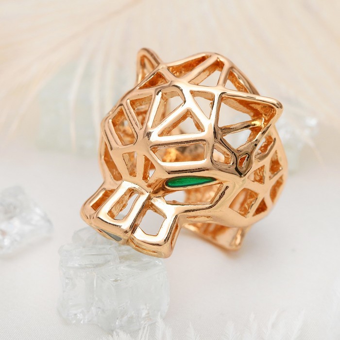 Кольцо "Тигр", размер 19, цвет зелёный в золоте
