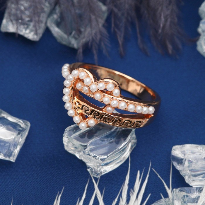 Кольцо "Завиток" сердце, размер 16, цвет белый в золоте