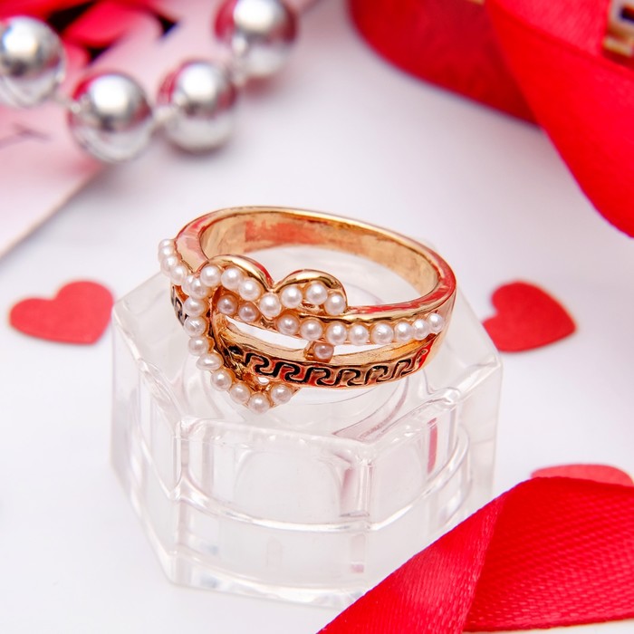 Кольцо "Завиток" сердце, размер 17, цвет белый в золоте