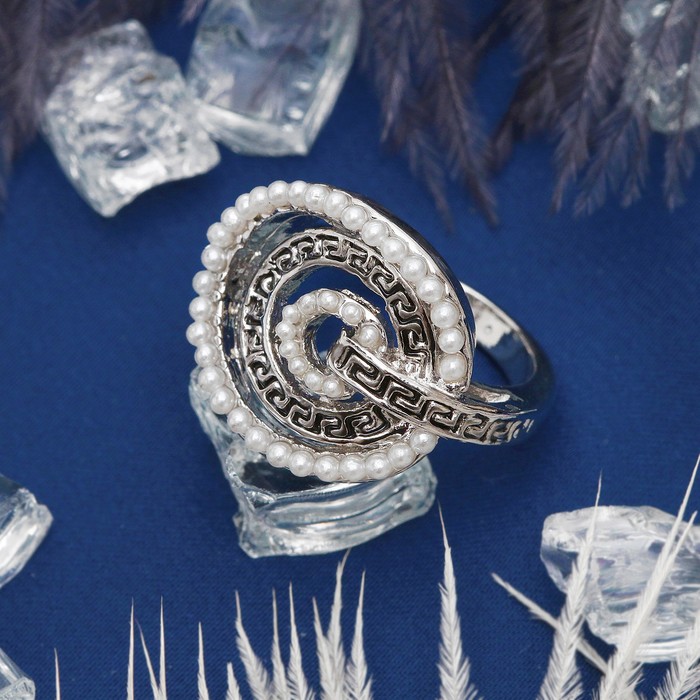 Кольцо "Завиток" круг, размер 17, цвет белый в серебре